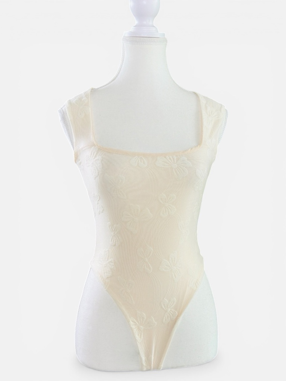 Cream Sheer Floral Mesh Bodysuit Balletcore Size S